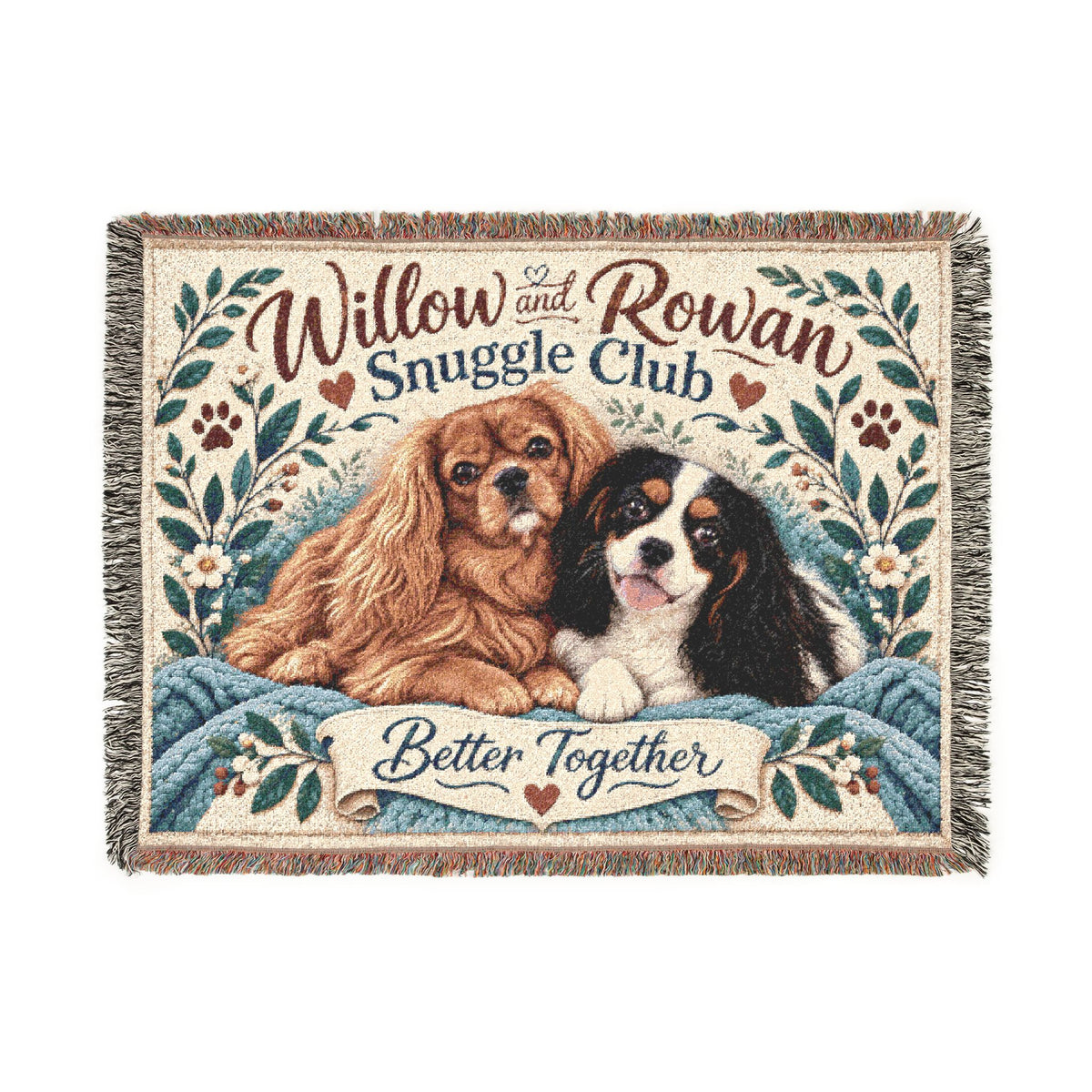 Reverse side of the Willow & Rowan Snuggle Club woven blanket, showing the darker weave and mirrored lettering.
