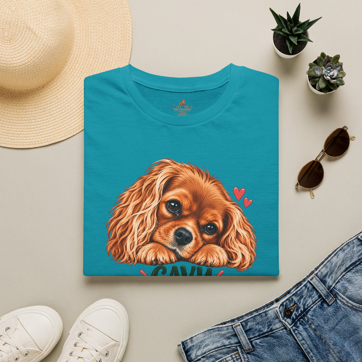Cavy Snuggle Club ruby Cavalier King Charles Spaniel T-shirt in tropical blue