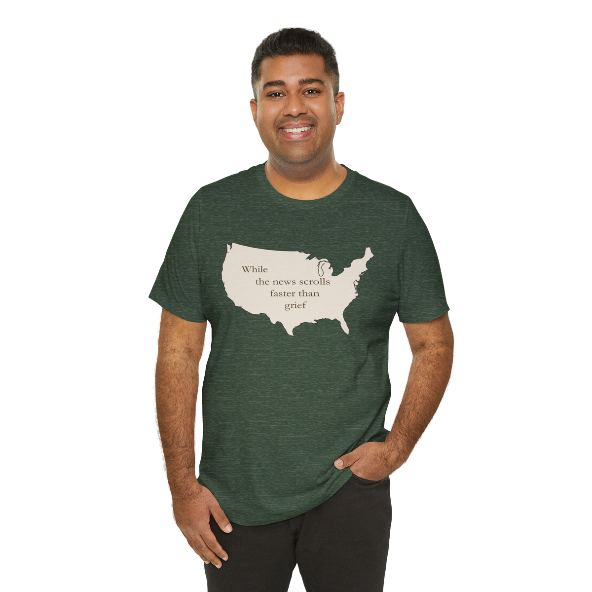 Witness Tee, While News Scrolls