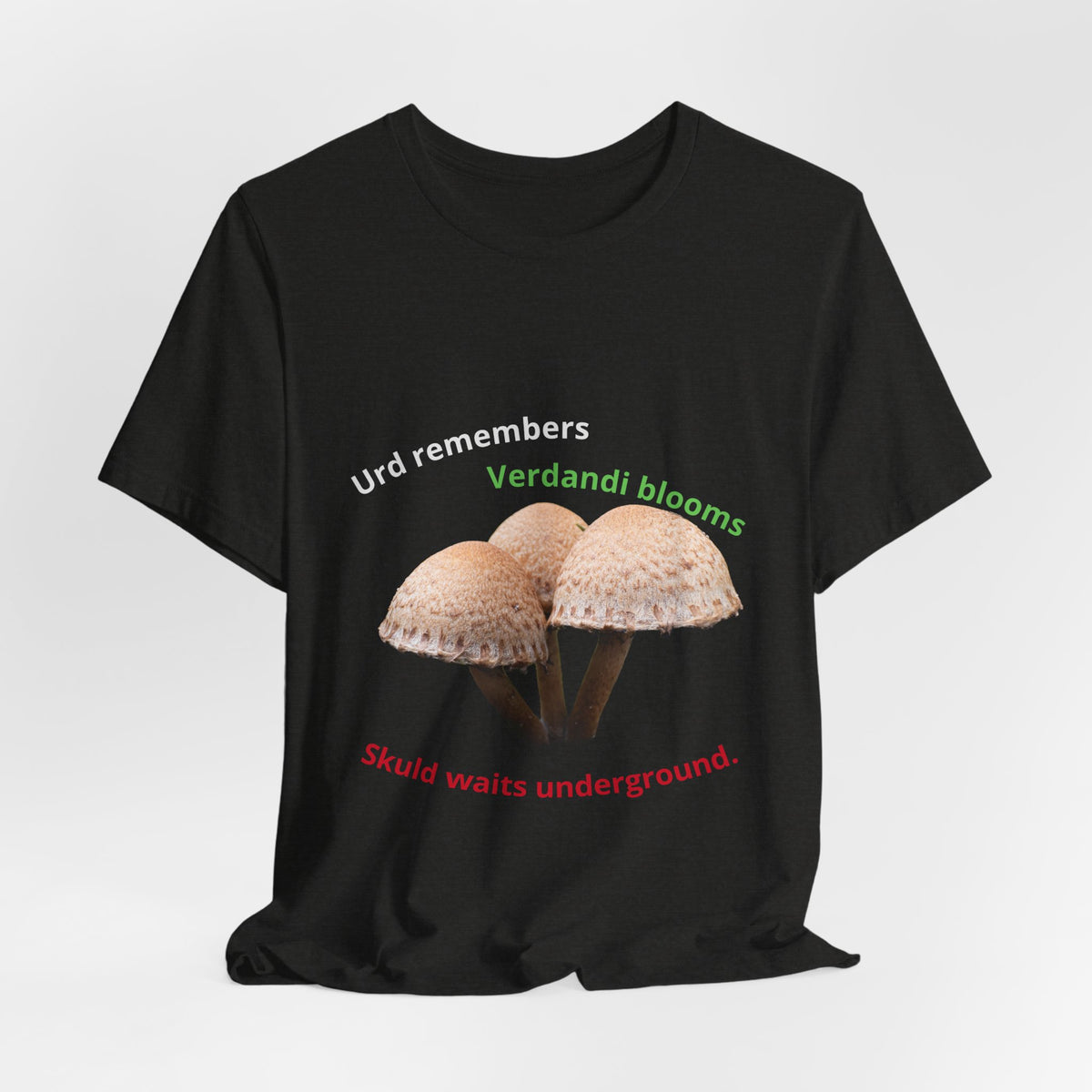 Urd, Verdandi, Skuld: The Norns – Senthyr Mushroom Tee (Black Heather)