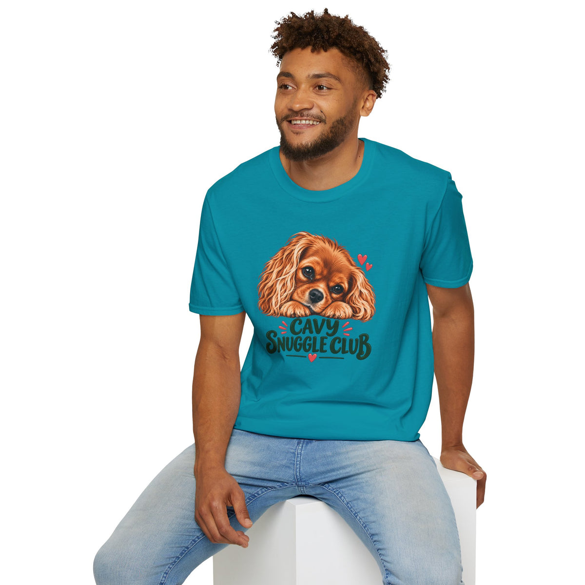 Cavy Snuggle Club ruby Cavalier King Charles Spaniel T-shirt in tropical blue