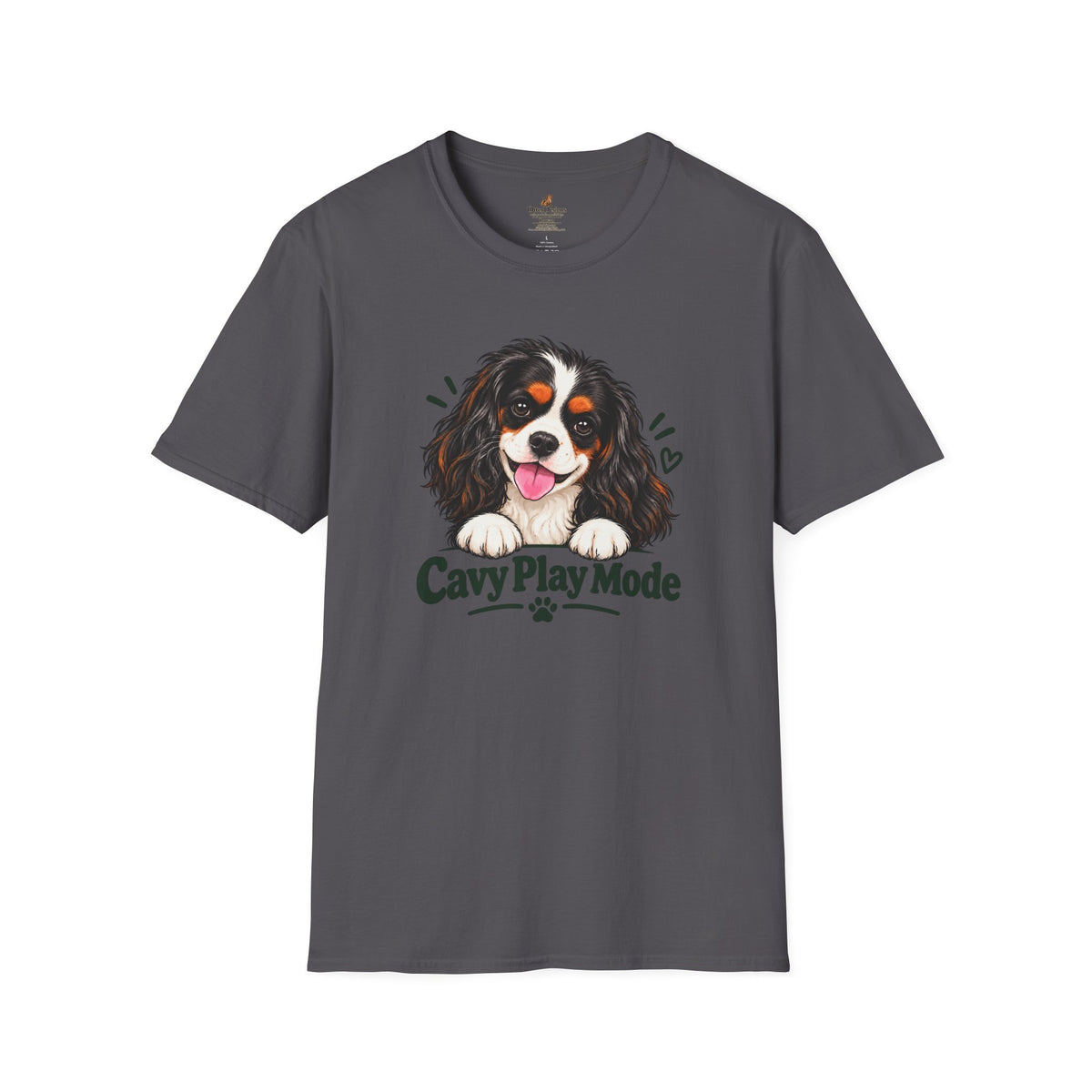 Cavy Play Mode tricolor Cavalier King Charles Spaniel T-shirt in charcoal