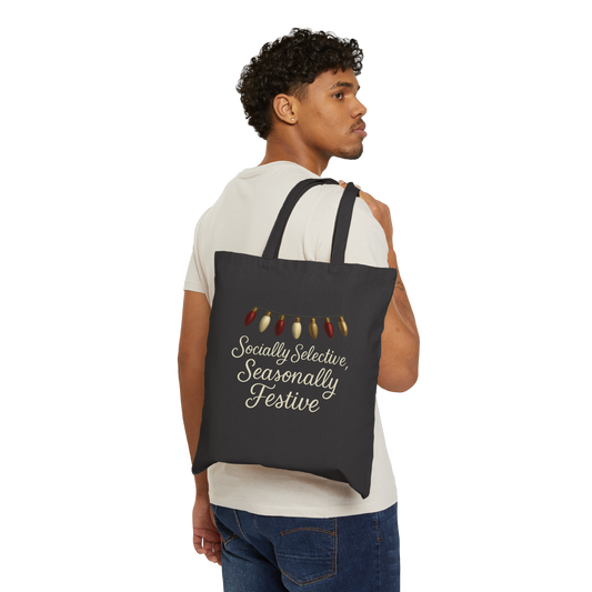 Socially Selective, Seasonally Festive - Canvas Tote Bag