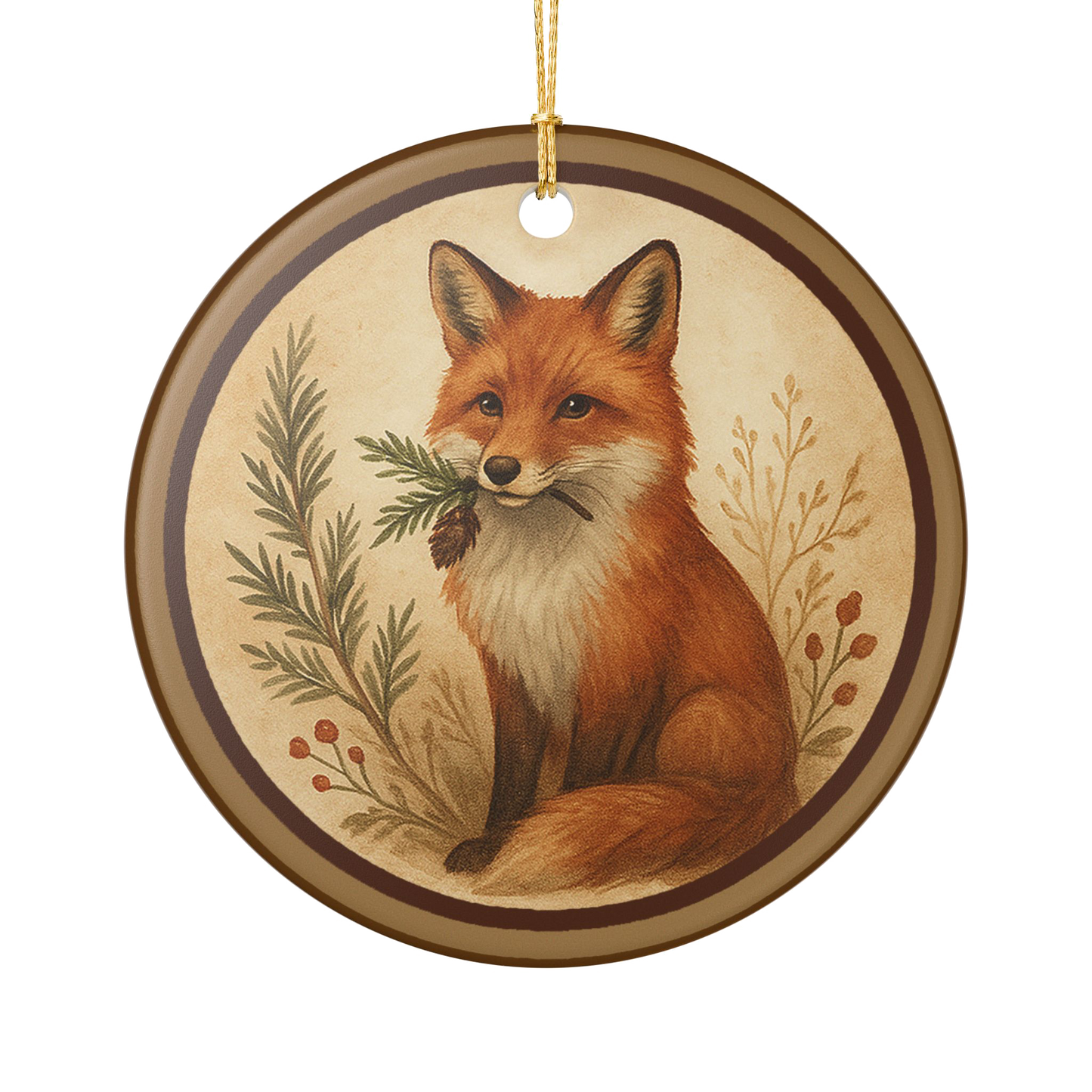 Fox Woodland Familiar Ornament - Cozy Winter Forest Art