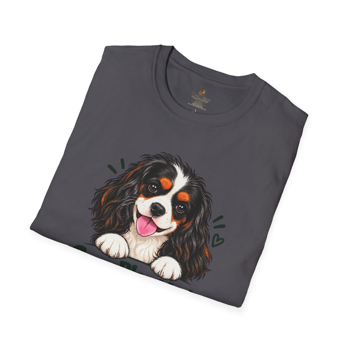 Cavy Play Mode tricolor Cavalier King Charles Spaniel T-shirt in charcoal
