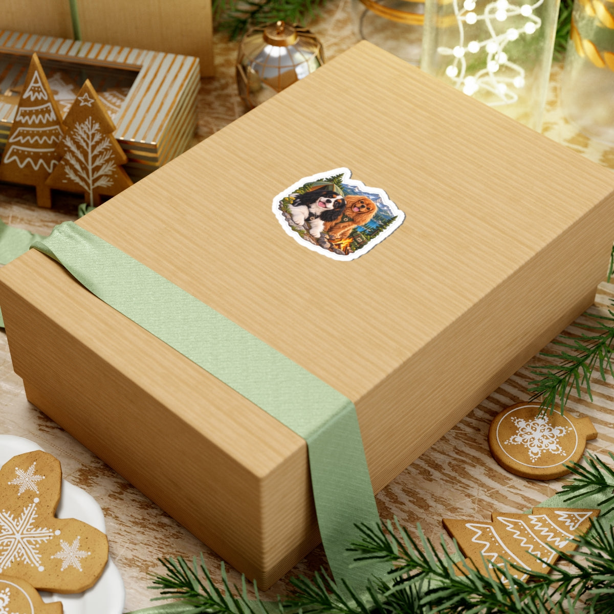 Better Together Campfire Cavalier sticker displayed on a gift box.