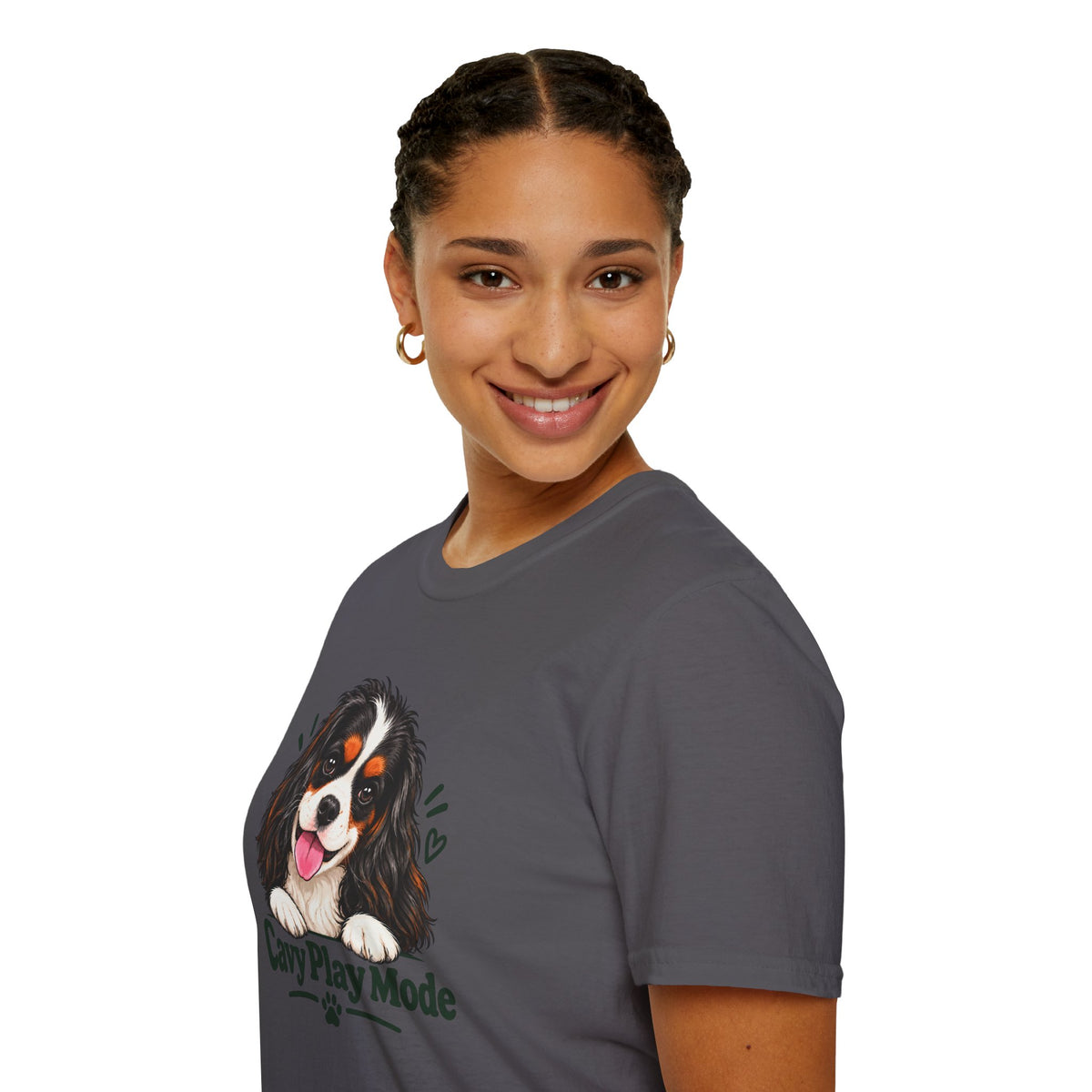 Cavy Play Mode tricolor Cavalier King Charles Spaniel T-shirt in charcoal
