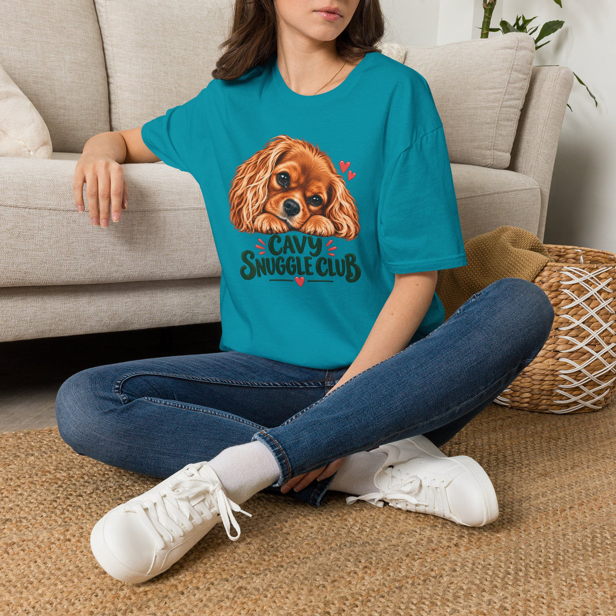 Cavy Snuggle Club ruby Cavalier King Charles Spaniel T-shirt in tropical blue